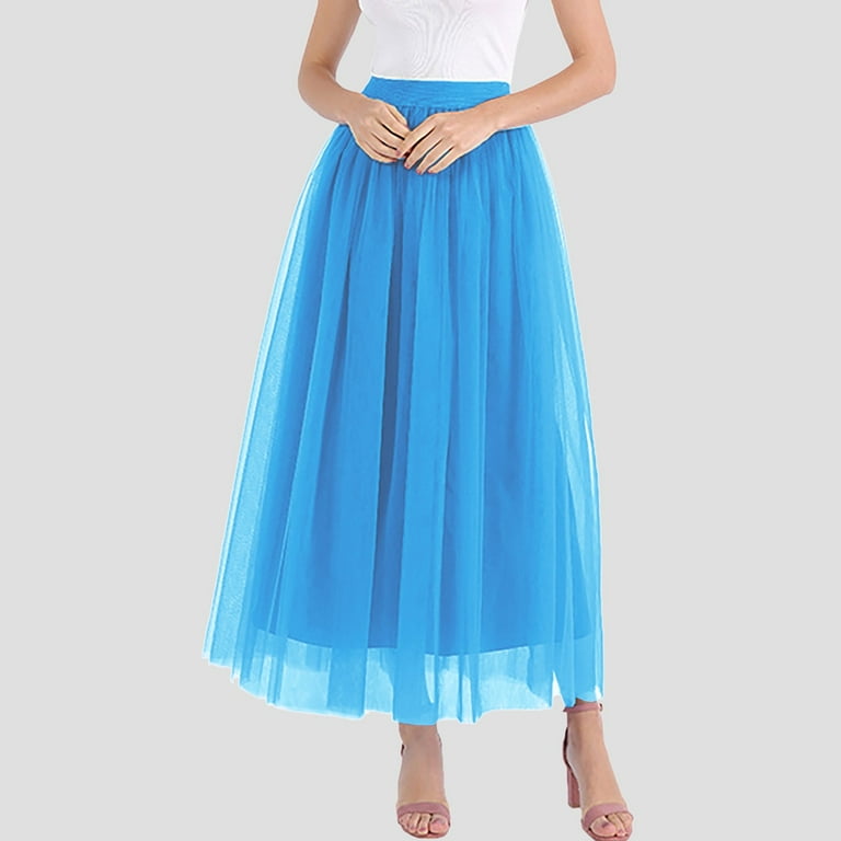 adviicd Women s High Waist A line Long Skirt Summer Beach Skirt Skirts for Women Work Long Blue M Walmart