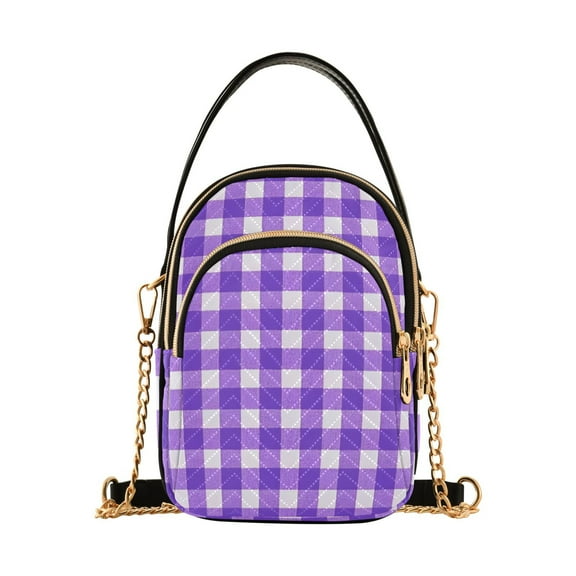 joogoo Women Purple Checkered Grid Chain Crossbody Bags Shoulder Handbag Phone Purse
