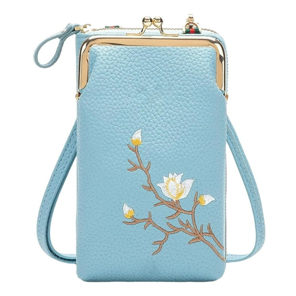 Bolso bandolera de piel para mujer | Cartera cruzada con bolsillo para el móvil | Correa ajustable y múltiples compartimentos | Monedero pequeño para uso diario