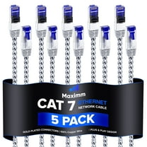 Cat7 Ethernet Cable 1ft, 5-Pack (White) - Braided High-Speed Network LAN Cables for Gaming, Streaming, Router, Modem, PC, PS5, Xbox - Durable & Tangle-Free Design, 5-Pack