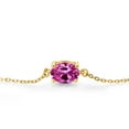 thumbnail image 2 of Gem Stone King 18K Yellow Gold Plated Silver Pink Created Sapphire Solitaire Bracelet for Women (1.65 Cttw, Oval 8X6MM, Gemstone September Birthstone, Fully Adjustable up to 9 inch), 2 of 3