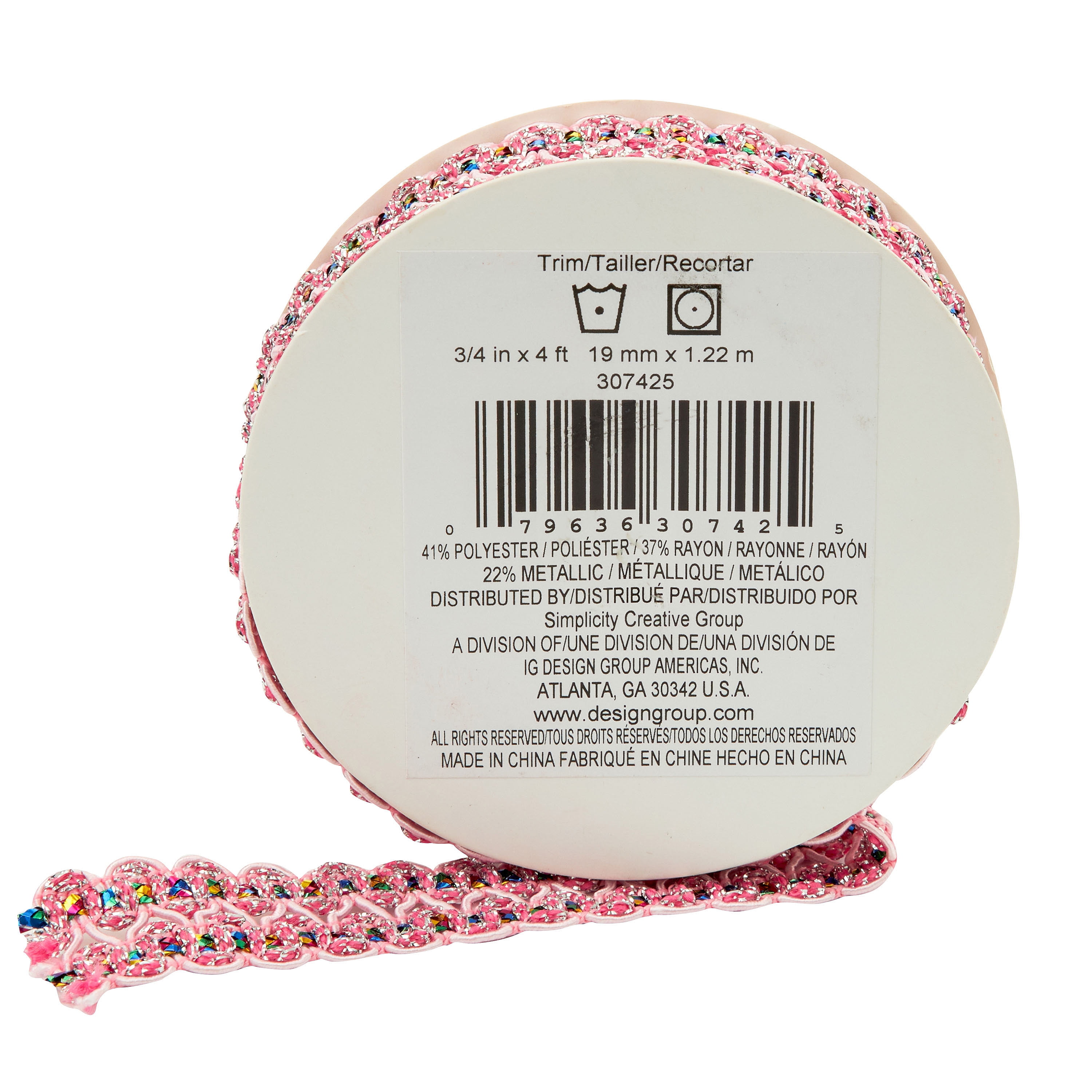 Simplicity Trim, Pink 3/4 inch Metallic Gimp Trim Great for