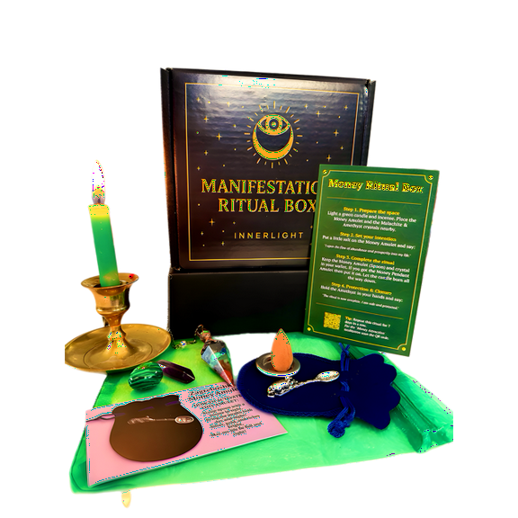 Money Manifestation Ritual Box with Money Amulet Spoon and Mouse Symbol – Wealth & Prosperity Crystal Gift Set