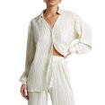 thumbnail image 2 of VISgogo - Conjunto de pantalones para mujer, blusa fruncida de manga larga con cuello en V y cuello de solapa + pantalones elásticos de longitud completa VISgogo moda, 2 of 9