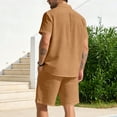 thumbnail image 5 of VBTAPA Mens 2 Piece Cotton Linen Outfits Summer Beach Matching Sets Short Sleeve Button Down Shirts and Shorts Set with Pockets Yellow XXL, 5 of 6