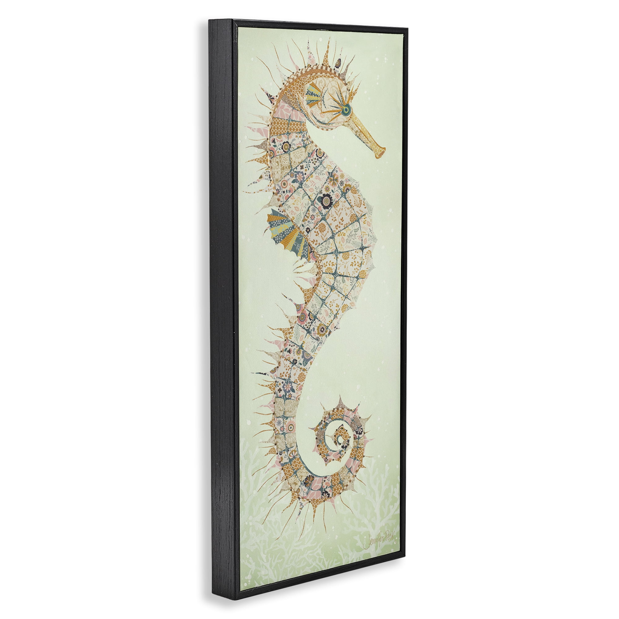 Stupell Industries Patterned Spikey Seahorse Animals & Insects Painting Black Framed Art Print Wall Art, 10 x 24