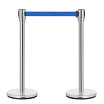 DuraSteel Crowd Control Stanchion Belt Barriers - Stainless Steel Stanchions with 6.5 Feet Blue Retractable Belts - Heavy Duty Safety Barrier Stands & Line Dividers - 2 Set/Pack