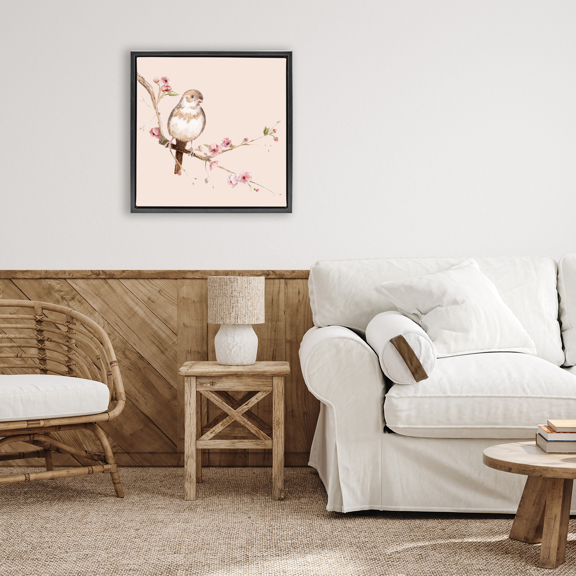 Sweetest Brown Bird Black Framed Floater Canvas Wall Art, design by Lisa Wehmeyer