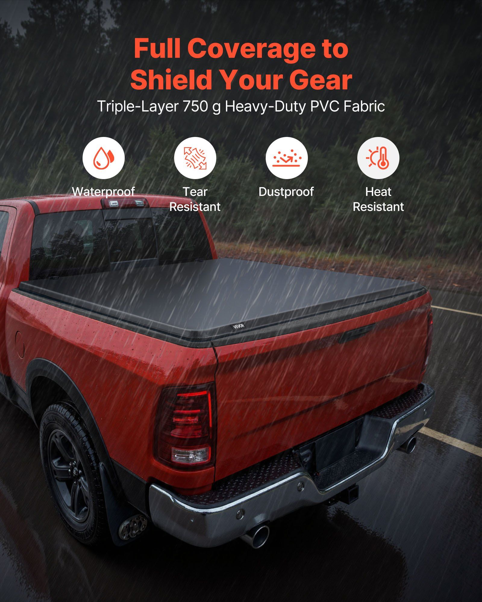 Soft Roll-Up Truck Bed Tonneau Cover 6.4 ft Compatible with 2019-2024 Dodge Ram 1500, Heavy-Duty Waterproof Triple-Layer PVC with Aluminum Crossbars, No-Drill Install, Latch-Lock System