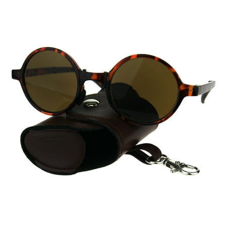 Collapsible Round Circle Lens Powered Reading Sunglasses Tortoise Brown +1.0