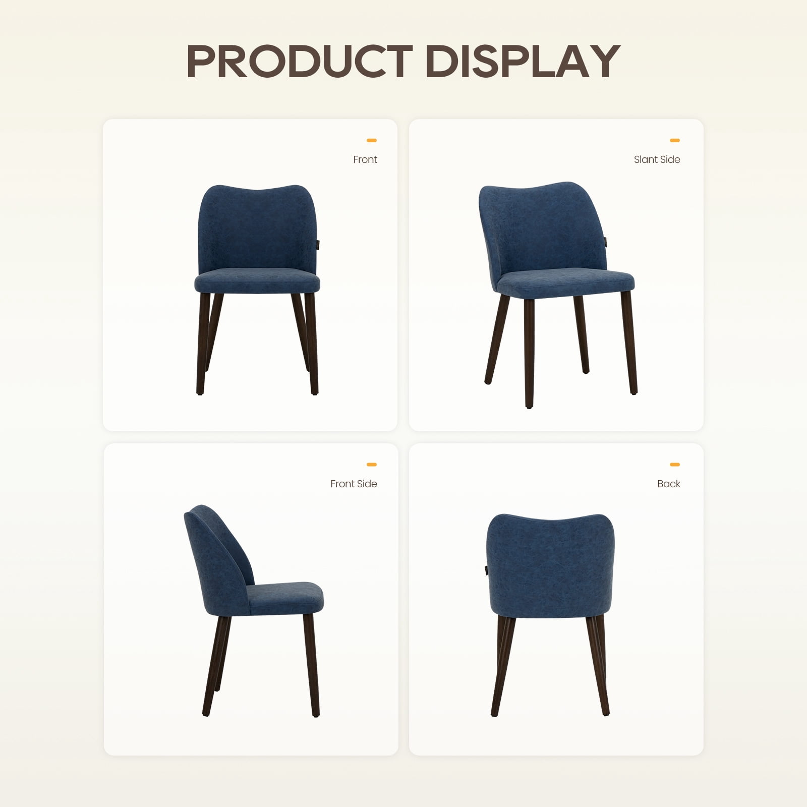 EOP Upholstered Dining Chairs Set of 2, Mid Century Modern Dining Room Chairs, Fabric Farmhouse Dining Side Chairs with Wood Legs, Armless Kitchen Chairs with Wingback, Blue