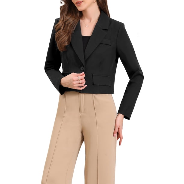 BLAZER CORTO CHIC INSPIRE para Mujer, Chaqueta de Oficina con Solapa, Manga Larga, Blazers de Negocios XL Negro