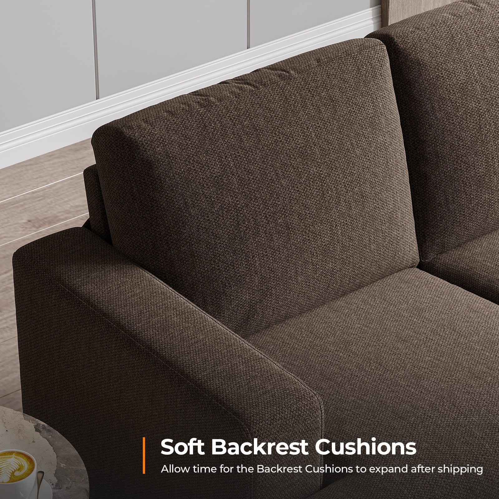 BLAZANT 3 Seater Sofa Oversize, 89" Extra Large Size Sofa Couch with Extra Deep Seats, Modern Loveseat Sofa, Comfortable Fabric, Easy to Install, for Living Room Apartment Lounge, Brown