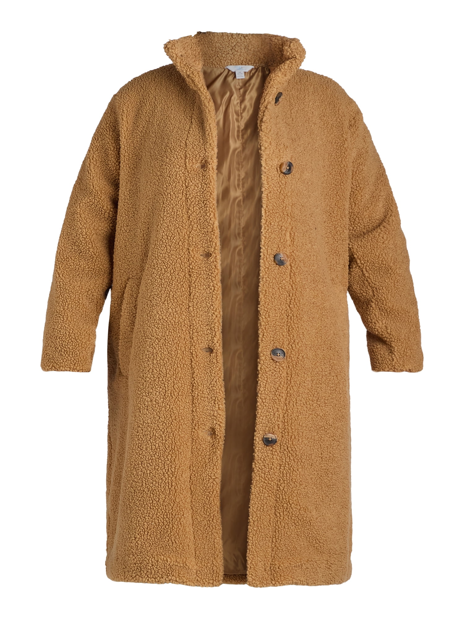 Time and Tru Women's and Women's Plus High Pile Funnel Neck Coat, Sizes XS-3X