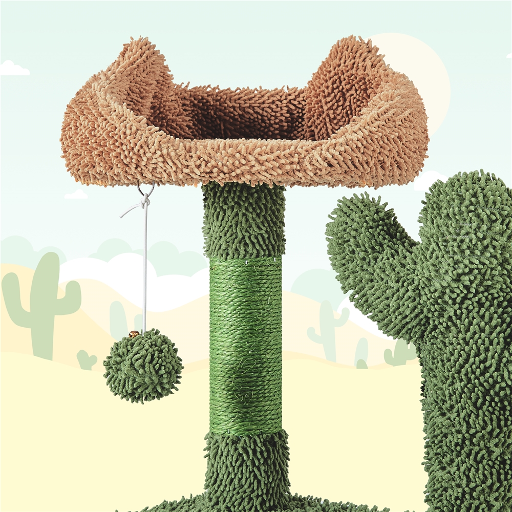 Yaheetech 53.1'' H Cat Tree Condo with Scratching Posts & Hanging Ball, Green/Brown