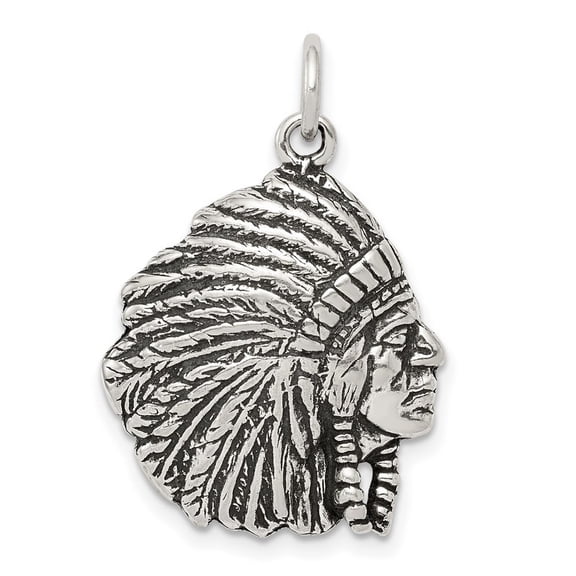 925 Sterling Silver Solid Oxidized Indian Man Charm 25x20mm Wide Pendant Necklace for Women