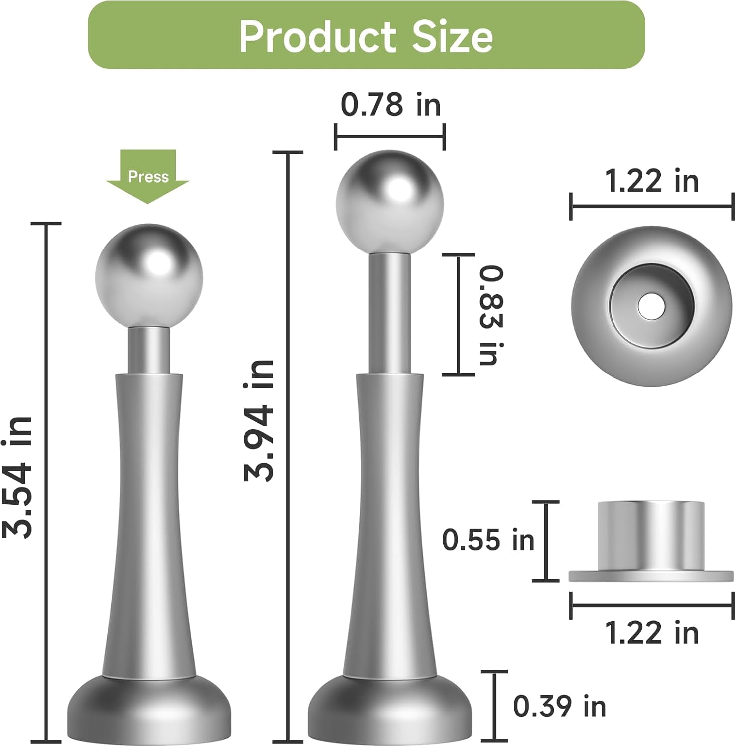 JJEAN-3PCS Magnetic Door Stop, 3.94Inch Spring Door Stoppers for Wall, Magnetic Door Catch with Adhesive Stick & Screws, Door Holder to Keep Door Open,Silver