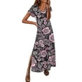 thumbnail image 2 of Robe d'Été Printemps et Été à Col en V Unie Décontractée à Manches Courtes Longue jusqu'à 60 % de Rabais Multicolore TTTTG, 2 of 3