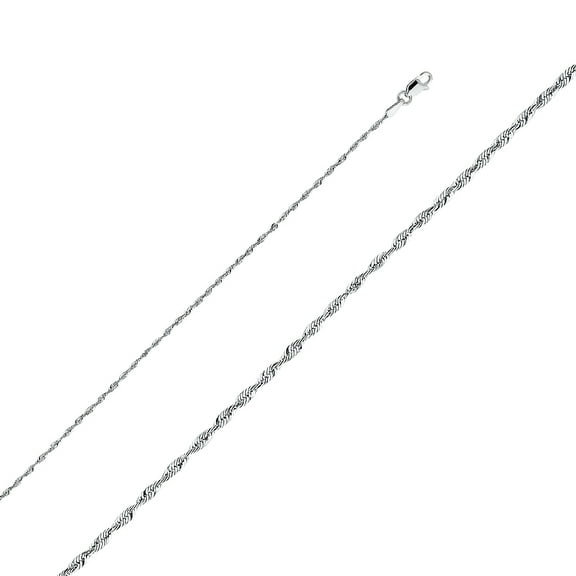 Precious Stars Genuine 14k White Gold 1.5mm Light Solid Rope Chain Necklace for Men and Women - Perfect for Pendants - Available in 16" 18" 20" 22" 24"