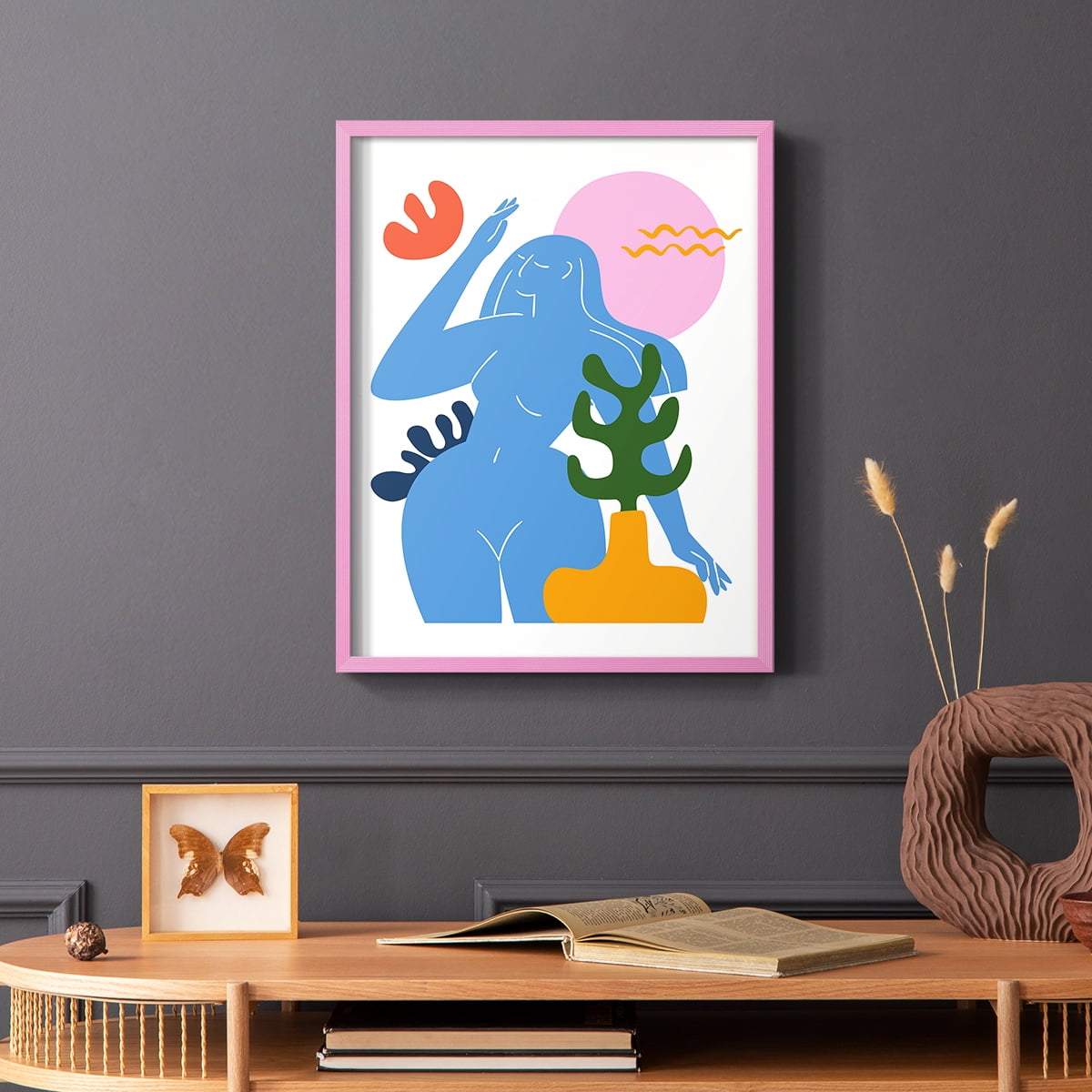 Matisse CDXLVII in Pink Solid Wood Framed Print No Nail Hanging