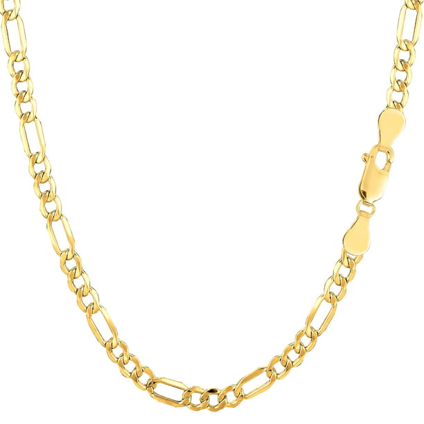 14k Semi-Solid Yellow Gold 3.5mm Figaro Link Chain Necklace with 