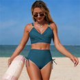 thumbnail image 5 of QURATI Swimwear Womens High Waisted Bikini Sets Swimsuits Crisscross Tie Back Bathing Suit Navy L, 5 of 7