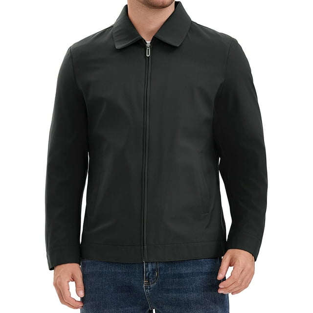 INSPIRE CHIC Men's Long Sleeve Lapel Full Zip Up Solid Color Casual Lined Jacket L Black