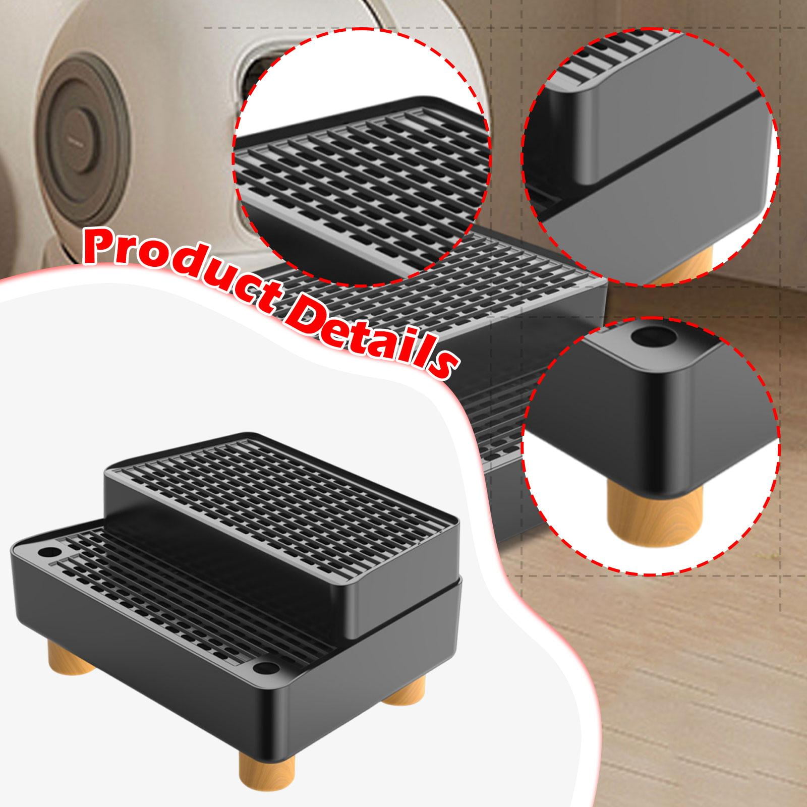 Fzaqwen Automatic Cat Litter Box Ramp 2 Steps Waterproof Pad Mat with Non Slip Feet Leakproof Cat Litter Stair for Small Elderly Cats Black