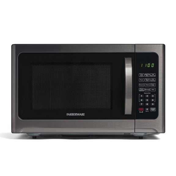 Farberware Black 1.2 Cu. ft. 1100-Watt Microwave Oven with Grill, Black Stainless Steel, FMO12AHTBSG