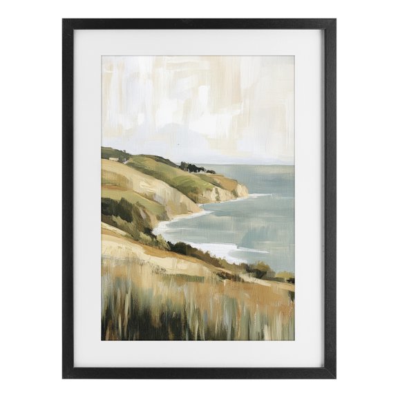 Stupell Industries Transitional Serene Cliff in Morning Light Black Framed Print Under Glass, 14 x 20, by Petals Prints Design