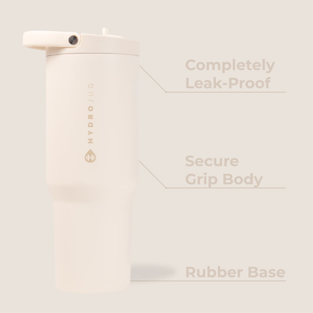 HydroJug Sport 40 oz Stainless Steel Water Bottle with Flip Straw, Insulated Leak-Proof Tumbler for Gym & Outdoor - Cream