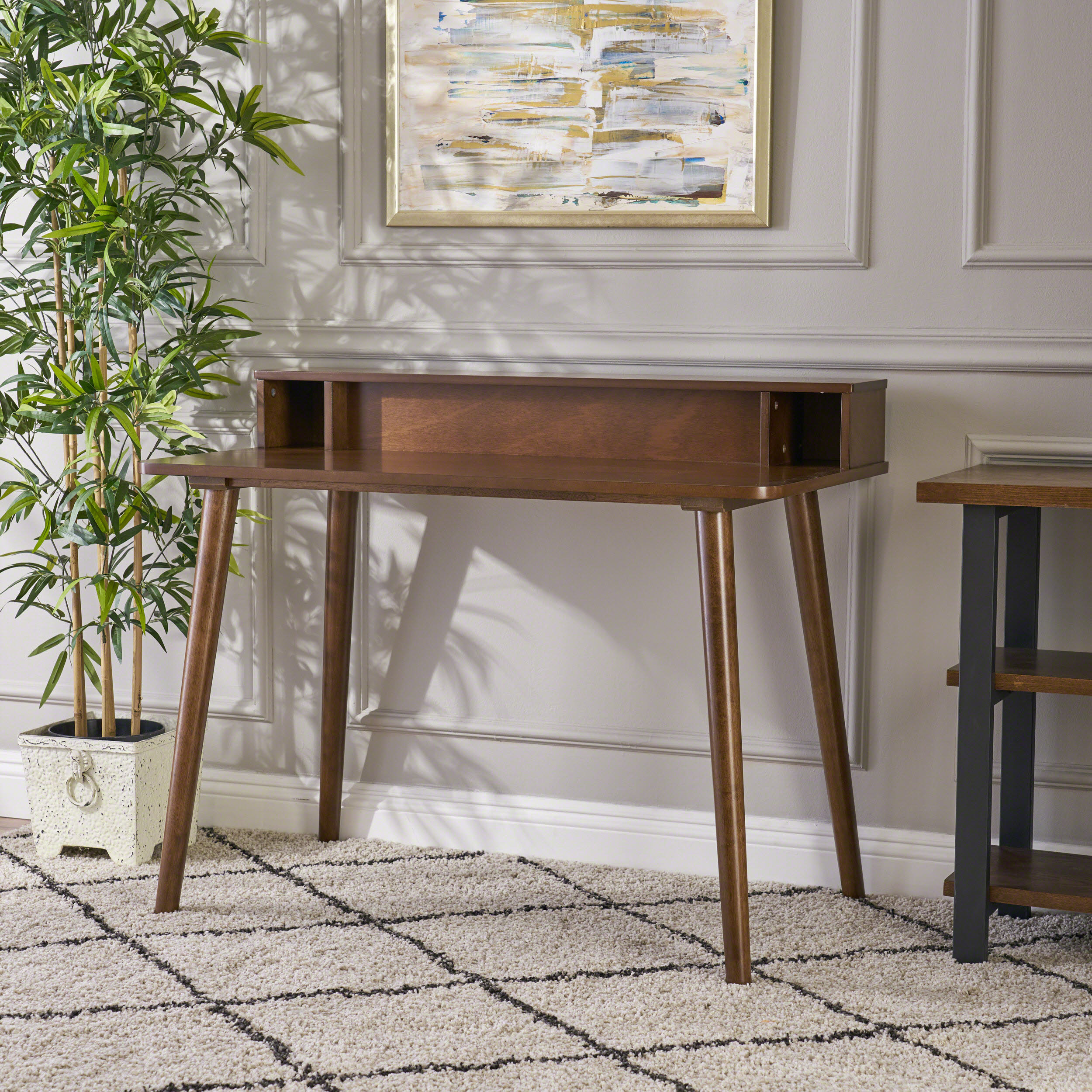 Noble House Mid Century Rubberwood Writing Desk, Medium Brown Walmart