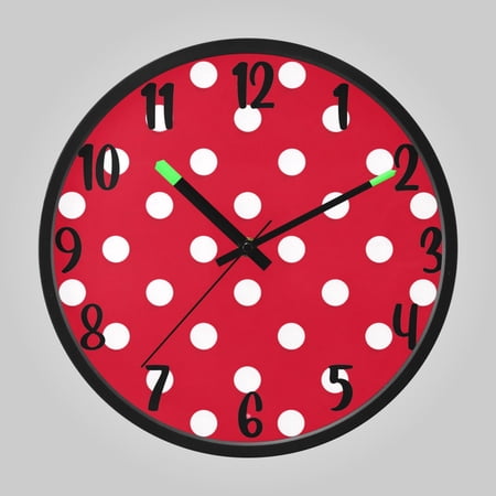 RMDQTR 12 Inch Sound-Activated LED Night Light Wall Clock Silent Sweep Movement Acrylic Face Battery-Operated for Bedroom/Living Room/School// Vintage Red Polka Dot