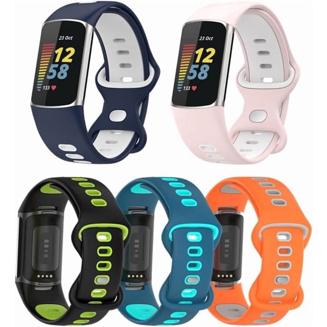 MYKOMI Double-Color Band Compatible for Fitbit Charge 6 Watch Sport Strap for Women Men Soft Silicone Breathable Wristband for Charge 6 Replacement Band