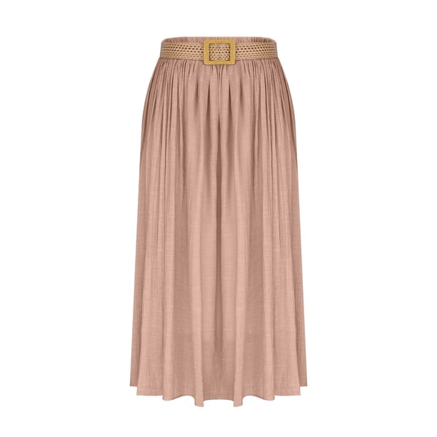 Faldas de Cintura Elástica para las Mujeres de Moda Color Sólido Flamed Tobillo Faldas Casuales para las Mujeres Verano Poliéster