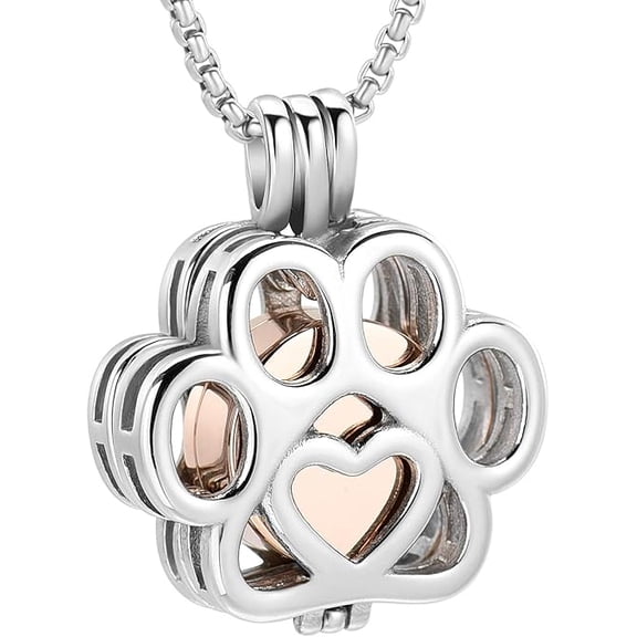 Pet Paw Cremation Jewelry for Ashes – Stainless Steel Memorial Locket Urn Necklace | Keepsake for Dogs & Cats, Unisex for Women & Men