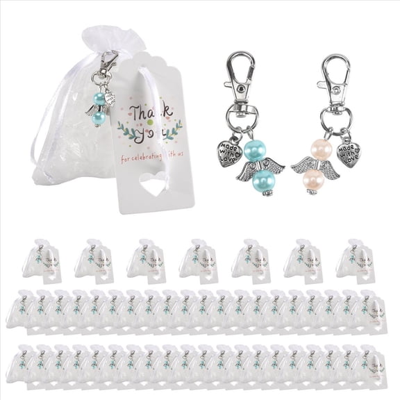 Quaqdae 48 Baptism Sets Favor Souvenir Favors Guardian Wedding Angels   Organza Bags   Baptism Gift Pendants