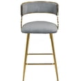 thumbnail image 2 of Set of 2 Grey Corduroy Counter Height Bar Stools with Back, Golden Chrome Base and Footrest, 26 Inch Kitchen Island Stools, 2 of 9