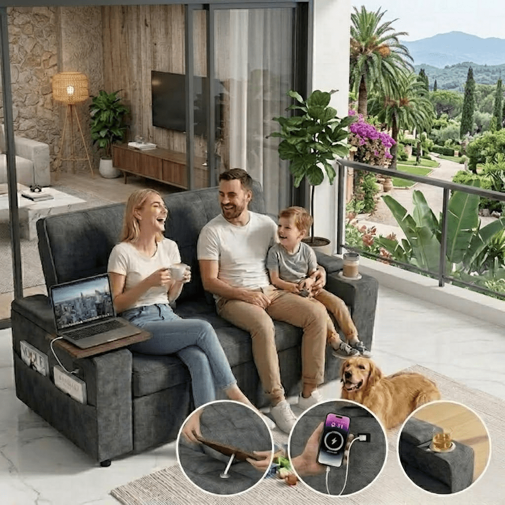 Howcool 65" Sleeper Sofa Bed, 3-in-1 Convertible Pull Out Couch Bed with Tray Table & Cup Holders, Chenille Loveseat Sofa with Adjustable Backrest for Living Room, Apartment(Dark Grey)