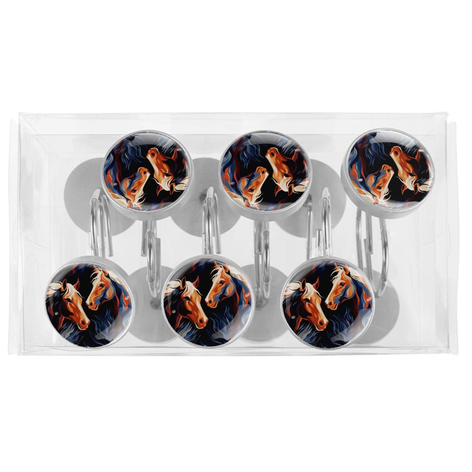 HemaKayy 12 Pcs Decorative Shower Curtain Hooks - Stainless Steel Rings for Bathroom Décor - Easy Glide & Secure Hold - Perfect Decoration for Bathroom Shower Rods - Animal Horse