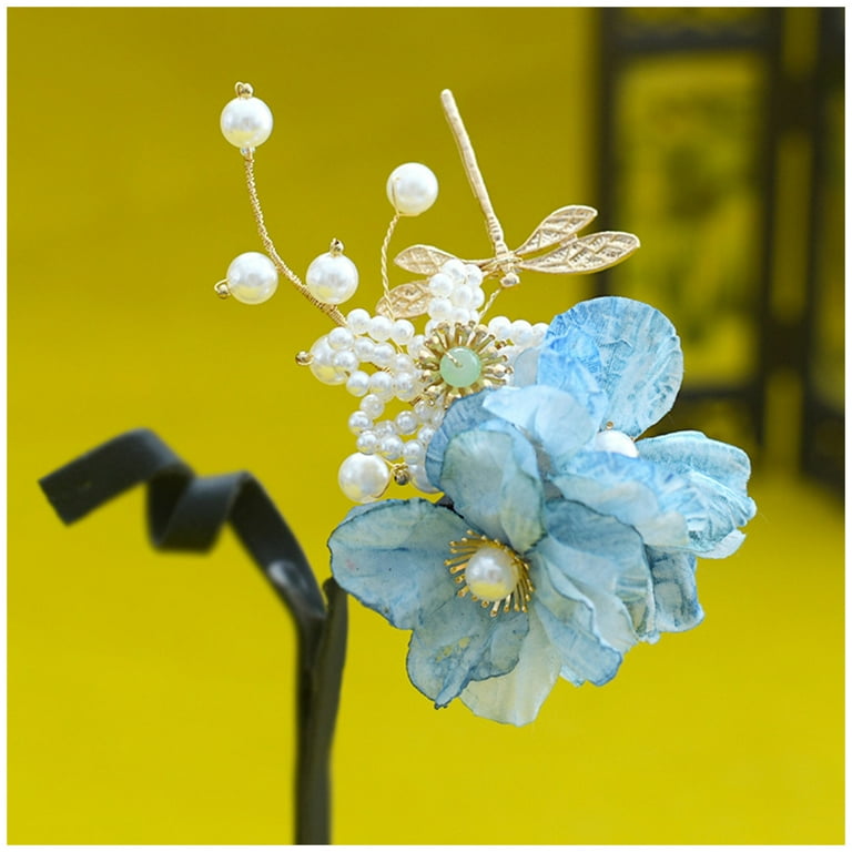 Hanfu Edge Clips Hairpin Metal Dragonflies Accessories with Yellow Flower Thick Curly Hair Styling Decorative - Walmart.com