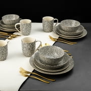 Thyme & Table 60-Piece Dot Dinnerware & Gold Flatware Set, Service for 6