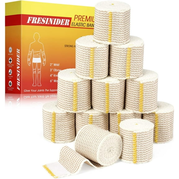 FRESINIDER 2" Elastic Bandage Wrap, 12 Pack, Latex-Free Cotton Compression with Hook-and-Loop Closure, Support for Sports, Medical & Injury Care