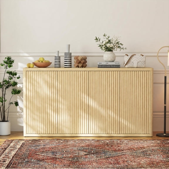 Modern Oak Buffet Sideboard Cabinet – 68.9" Long, 25MM Thick MDF, Fluted Doors, Adjustable Shelves – Ample Storage for Dining Room, Kitchen, Living Room, Entryway