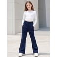 thumbnail image 3 of HILEELANG Girls Flare Pants with Pockets, Stretch Pull-On School Pants, Navy, 3 of 11