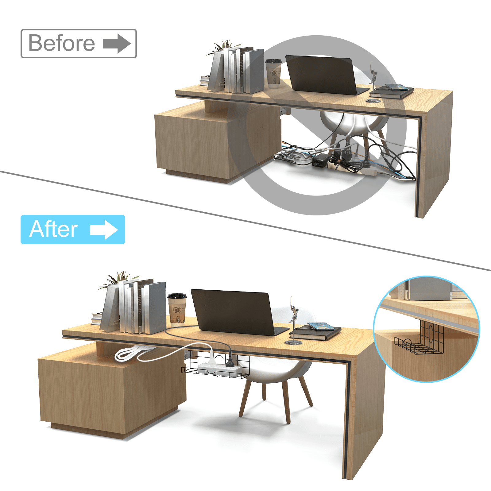 Buy Auledio Houseware 2 Pack Under Desk Cable Management Tray, Metal ...