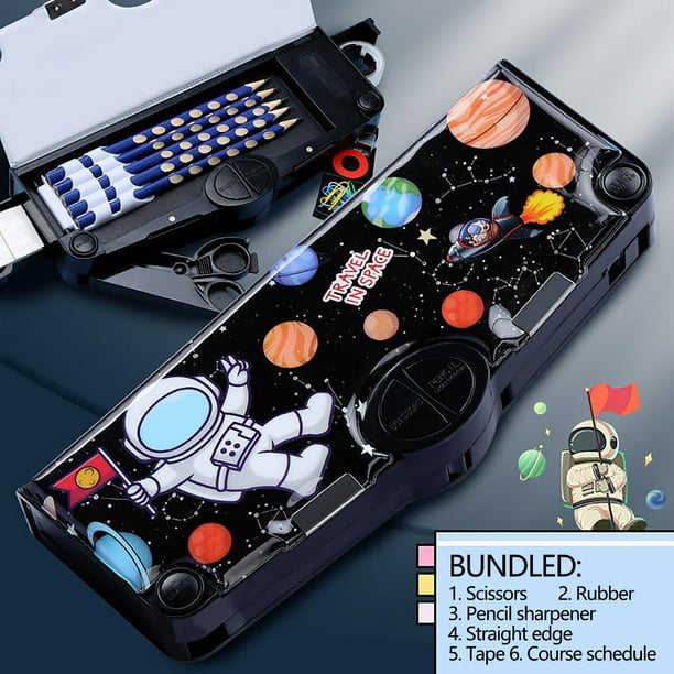 Xihbxyly Estuche Multifuncional de Material Abs Resistente, Estuche de Doble Capa, Diseño Interactivo, Portátil y Resistente a Caídas, Ideal para La Escuela, 24,4 X 10,9 X 4 Cm.