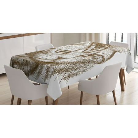 Cat Tablecloth, Portrait of a Kitty Domestic Animal Hipster Best Company Fluffy Pet Graphic Art, Rectangular Table Cover for Dining Room Kitchen, 60 X 84 Inches, Chocolate White, by