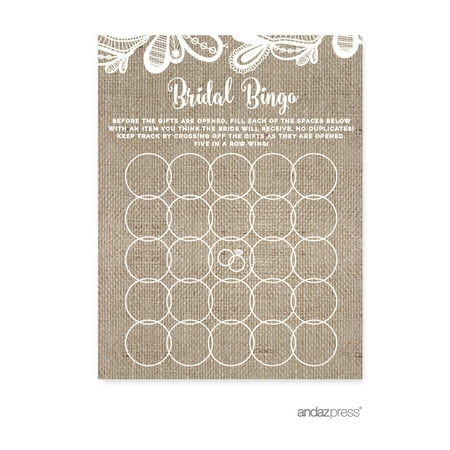 Bridal Shower Bingo Burlap Lace Wedding Bridal Shower Game Cards, 20-Pack
