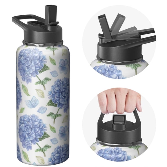Stainless Steel Insulated 32oz Sports Flowers Themed Water Bottle with Handle Lids Wide Mouth, Double Walled, Leakproof, 24Hrs Cold 12Hrs Hot for Gym